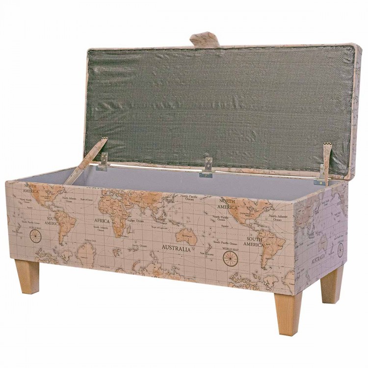 Handmade Storage Bench in Fryetts Maps Multi Fabric | Beaumont