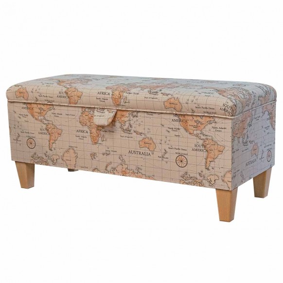 Handmade Storage Bench in Fryetts Maps Multi Fabric | Beaumont
