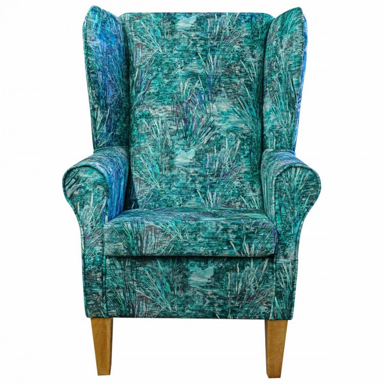 Large High Back Chair in Maestro Mir Floral Teal Fabric | Beaumont