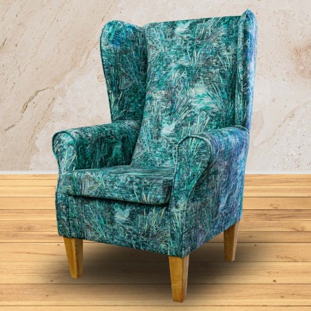 Large High Back Chair in Maestro Mir Floral Teal Fabric | Beaumont