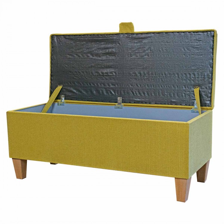 Handmade Storage Bench in Zenith Gold Plain Weave Fabric | Beaumont