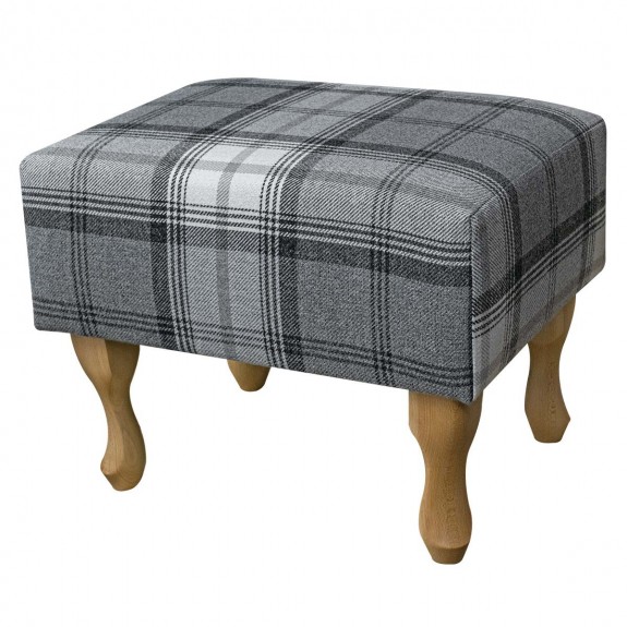 small grey tartan footstool