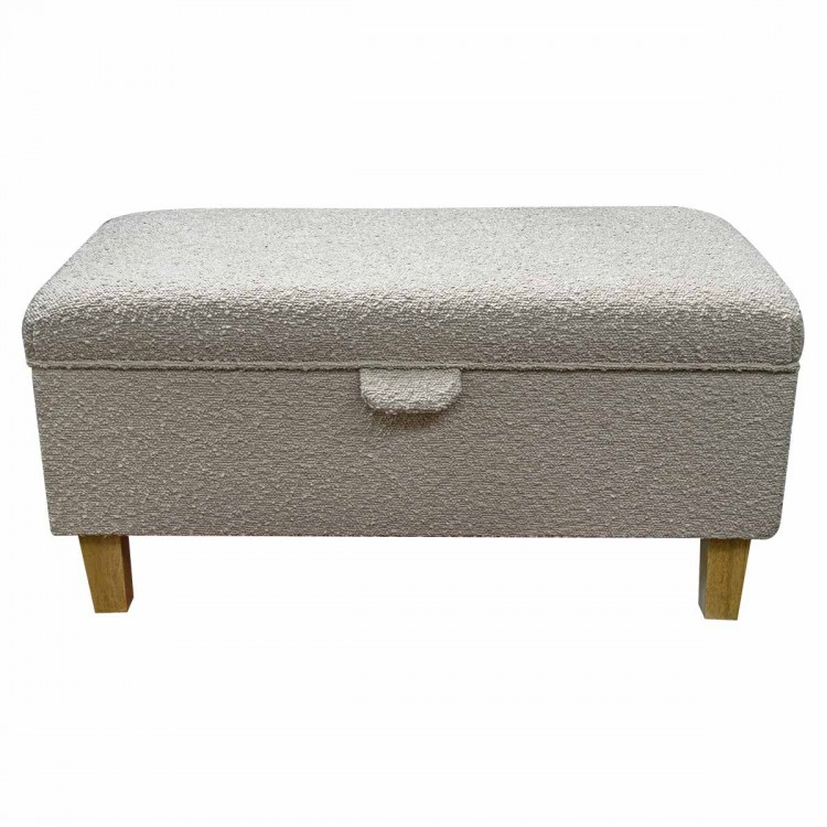beige boucle fabric footstool