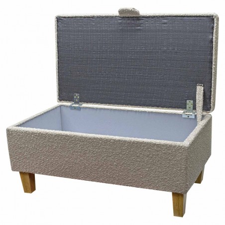 beige boucle footstool with storage