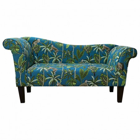 Designer Chaise Sofa in Fryetts Monkey Teal Tropical Fabric | Beaumont