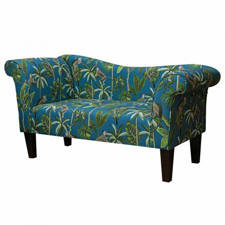 Designer Chaise Sofa in Fryetts Monkey Teal Tropical Fabric | Beaumont
