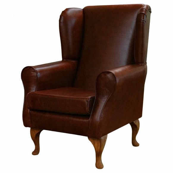 Standard Wingback Fireside Chair in Highland Nut Brown Genuine Leather