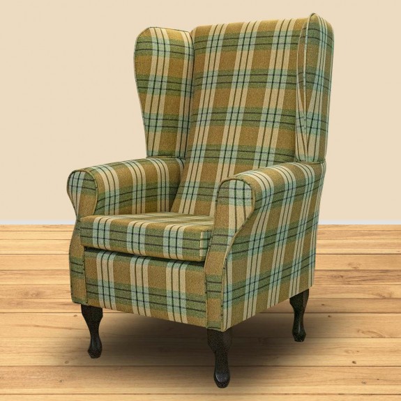 Large High Back Chair in Kintyre Pampas Tartan Fabric | Beaumont
