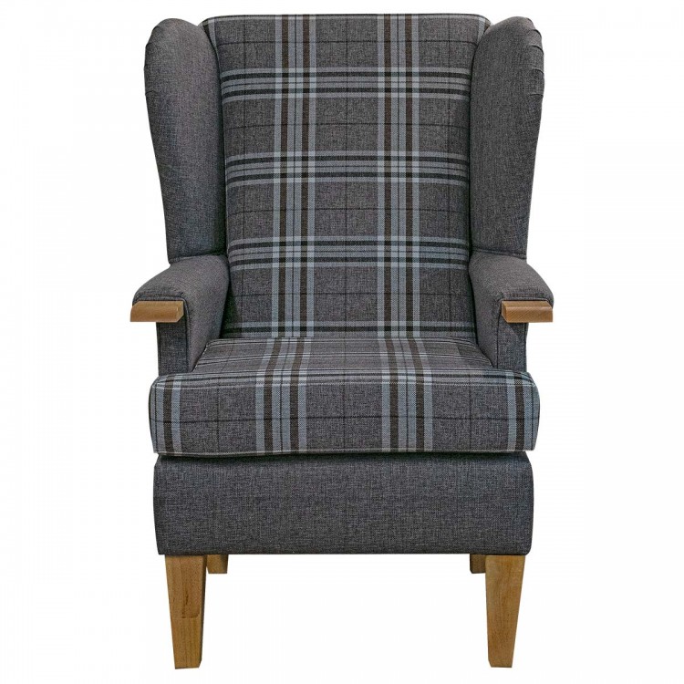 Kensington Orthopaedic Armchair in Gleneagles Check & Plain Silver Fabric | Beaumont