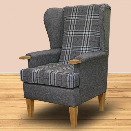 Kensington Orthopaedic Armchair in Gleneagles Check & Plain Silver Fabric | Beaumont