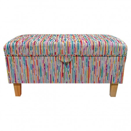 Storage Footstool in Extravaganza Stripe Burst Rainbow Fabric | Beaumont