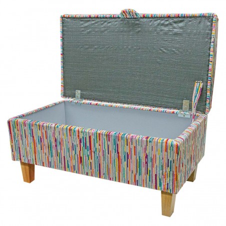 Storage Footstool in Extravaganza Stripe Burst Rainbow Fabric | Beaumont