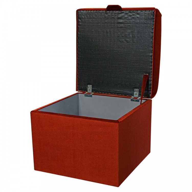 Square Storage Pouffe in Malta Apricot Velvet Fabric | Beaumont