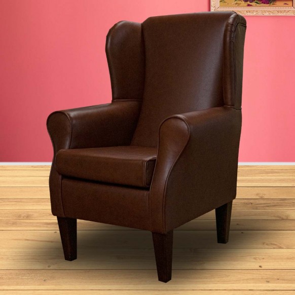Wingback Chair in Lena Brandy Deluxe Genuine Leather | Beaumont