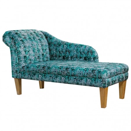 Medium Chaise Longue in Prints Majestic Lagoon Velvet Fabric | Beaumont