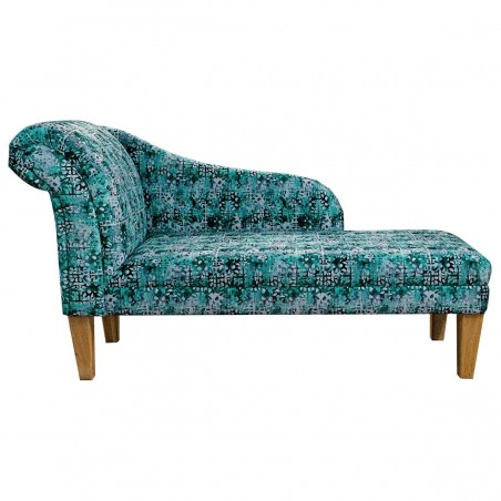 Medium Chaise Longue in Prints Majestic Lagoon Velvet Fabric | Beaumont