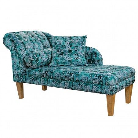 Medium Chaise Longue in Prints Majestic Lagoon Velvet Fabric | Beaumont