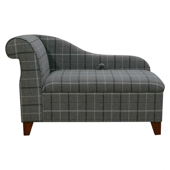 45" Storage Chaise Longue in Sophie Tartan Zinc Fabric