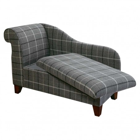 grey tartan storage chaise lounge