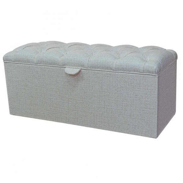 Buttoned Storage Bench Ottoman in Politano Cream Weave Fabric | Beaumont
