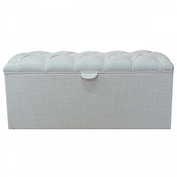 Buttoned Storage Bench Ottoman in Politano Cream Weave Fabric | Beaumont