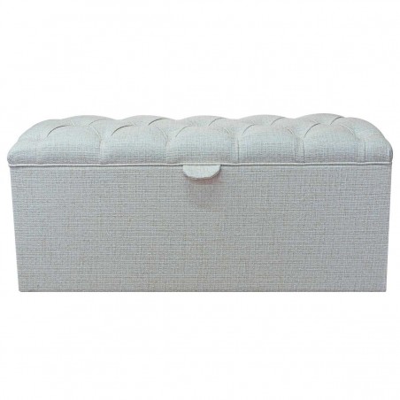 Buttoned Storage Bench Ottoman in Politano Cream Weave Fabric | Beaumont