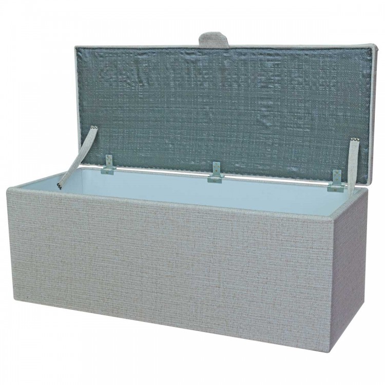 Buttoned Storage Bench Ottoman in Politano Cream Weave Fabric | Beaumont