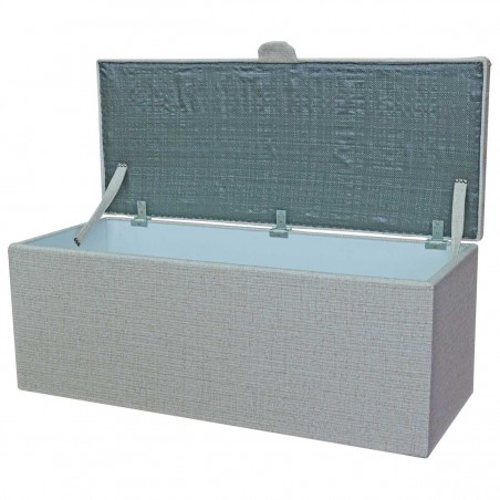 Buttoned Storage Bench Ottoman in Politano Cream Weave Fabric | Beaumont