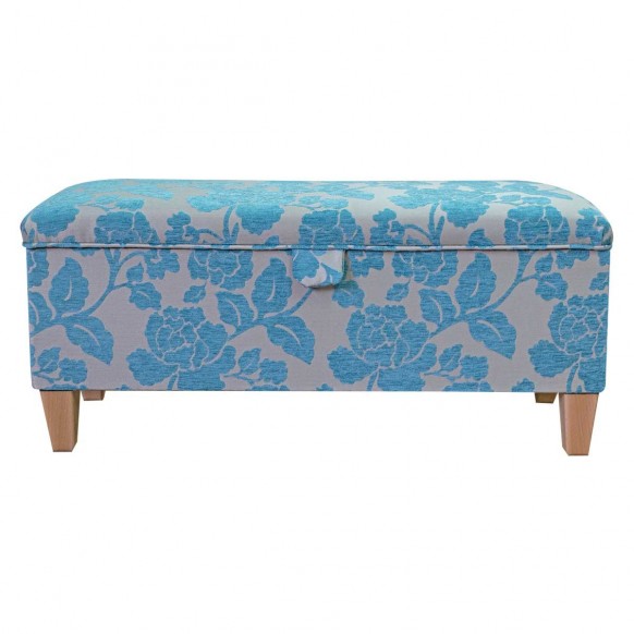 OUTLET Storage Bench Stool in Blue Floral Fabric