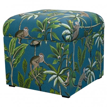 Square Storage Pouffe in Monkey Teal 100% Cotton Fabric| Beaumont