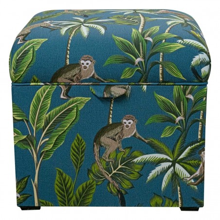 Square Storage Pouffe in Monkey Teal 100% Cotton Fabric| Beaumont