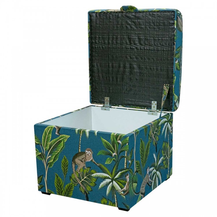 Square Storage Pouffe in Monkey Teal 100% Cotton Fabric| Beaumont