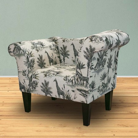 Chaise Chair in Safari Wildlife Cotton-Linen Blend Fabric | Beaumont