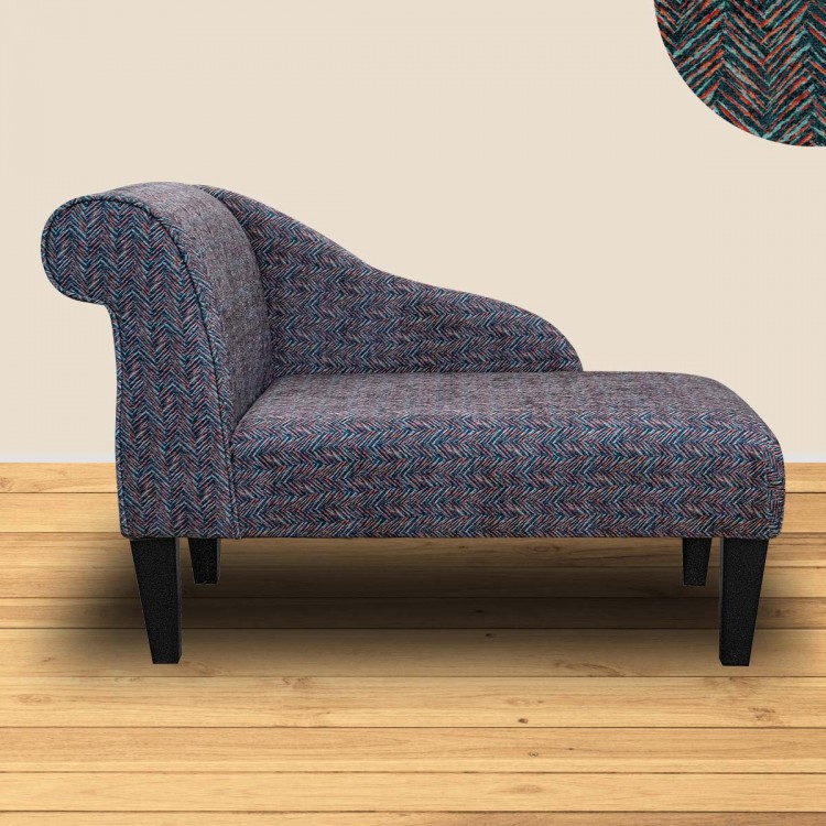 Chaise Longue in Accento Chevron Teal Orange Fabric ACC3100 | Beaumont