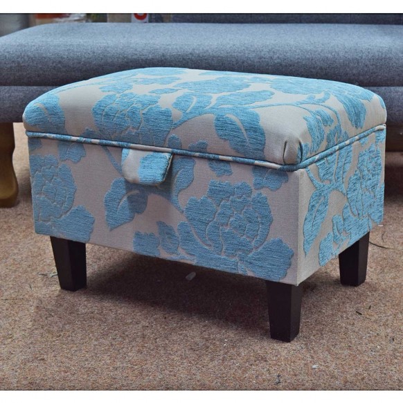 Storage Footstool, Ottoman, Pouffe in a Blue Floral Fabric