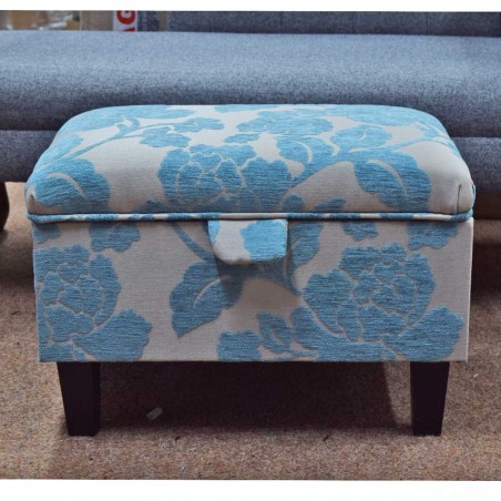Blue Floral Storage Footstool Pouffe