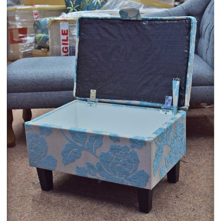 blue floral footstool with storage