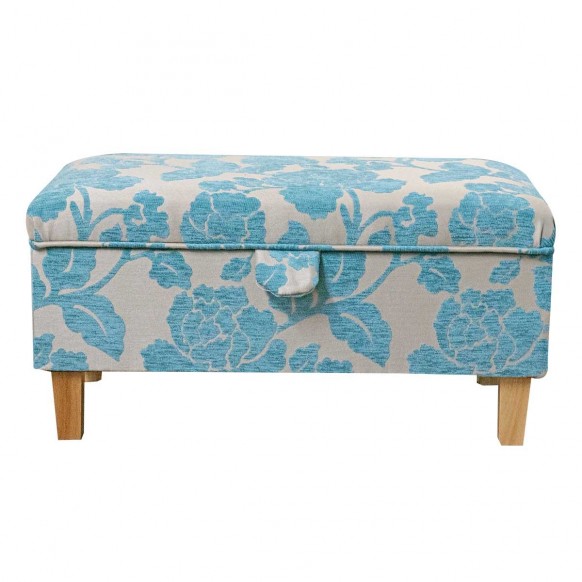 OUTLET Storage Footstool Ottoman in Blue Floral Fabric