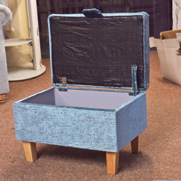 Metallic Aqua Storage Footstool, Ottoman, Pouffe