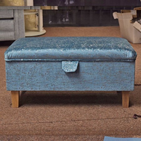 Storage Footstool, Ottoman, Pouffe in Metallic Aqua Fleck Fabric | Beaumont