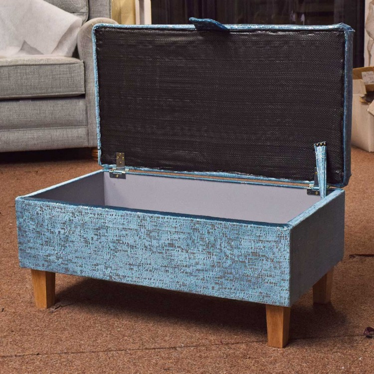 Storage Footstool, Ottoman, Pouffe in Metallic Aqua Fleck Fabric | Beaumont