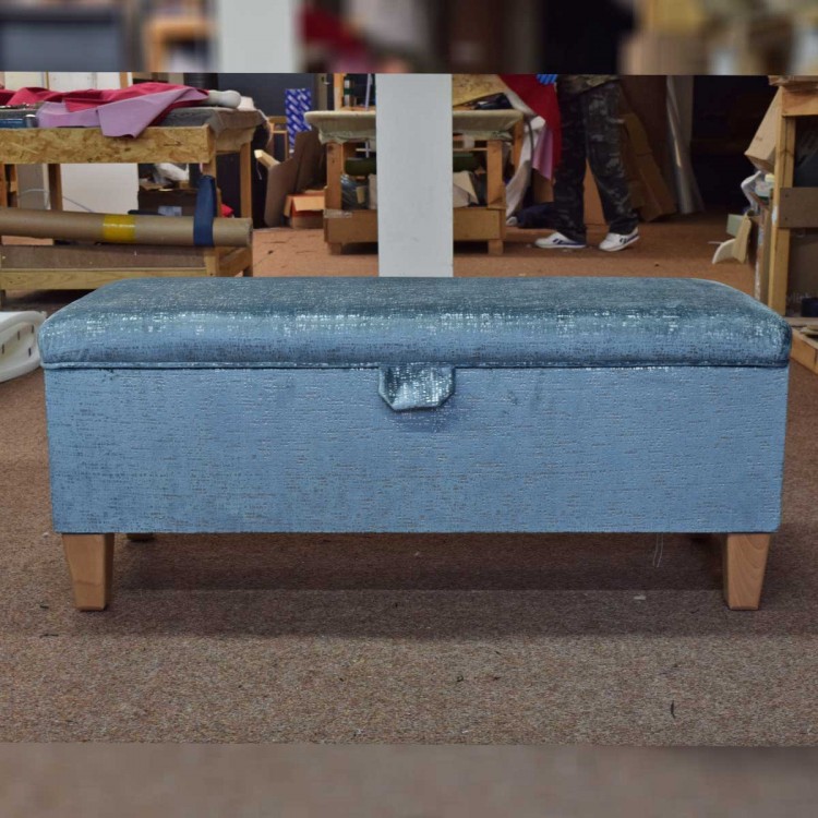 Handmade Storage Bench in Metallic Aqua Fleck Fabric | Beaumont