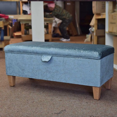 Handmade Storage Bench in Metallic Aqua Fleck Fabric | Beaumont