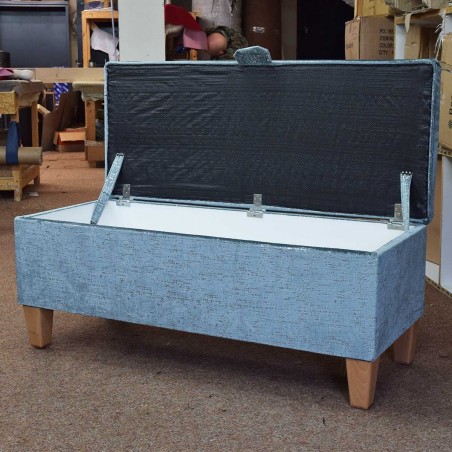 Handmade Storage Bench in Metallic Aqua Fleck Fabric | Beaumont