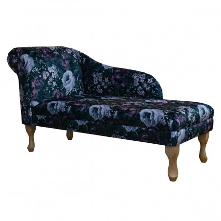 Medium Chaise Longue in Prints Blossom Aubergine Velvet Fabric | Beaumont