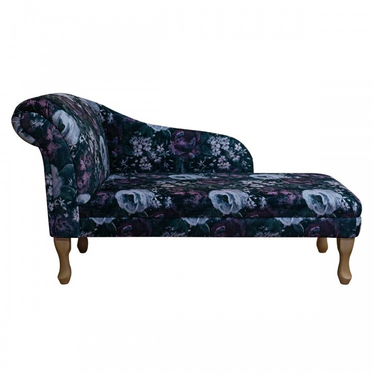 Medium Chaise Longue in Prints Blossom Aubergine Velvet Fabric | Beaumont