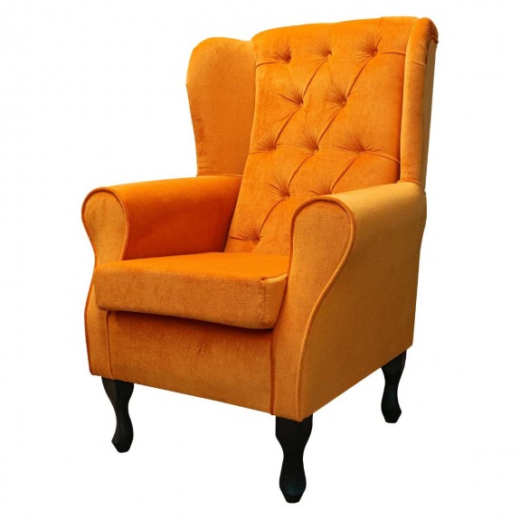 LUXE Standard Wingback Fireside Chair in AquaVelvet Orange Velvet Fabric