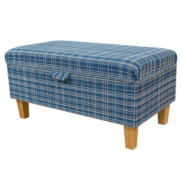 EXCLUSIVE OFFER Storage Footstool Ottoman in Lomond Check Denim Fabric