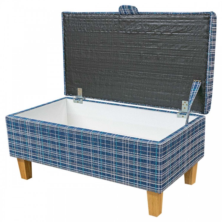 Storage Footstool Ottoman in Lomond Check Denim Fabric | Beaumont