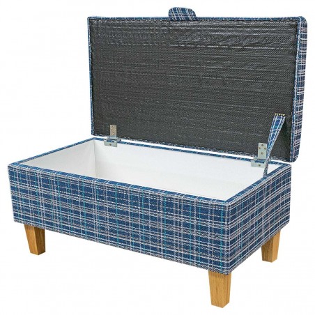 Storage Footstool Ottoman in Lomond Check Denim Fabric | Beaumont